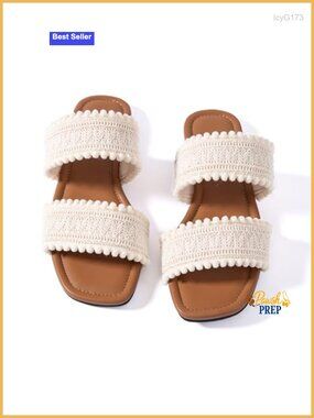 Women's Flat Sandals Braided Double Strap Boho Slip-On Beach Comfy Faux Leather